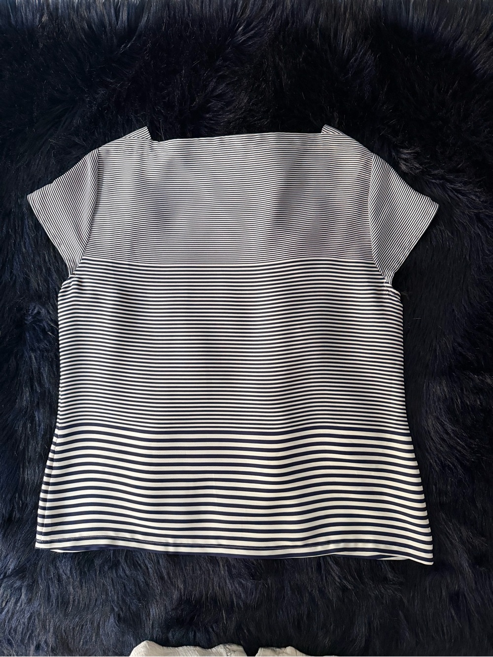 LOFT Navy and White Striped Short Sleeve Boatneck Top